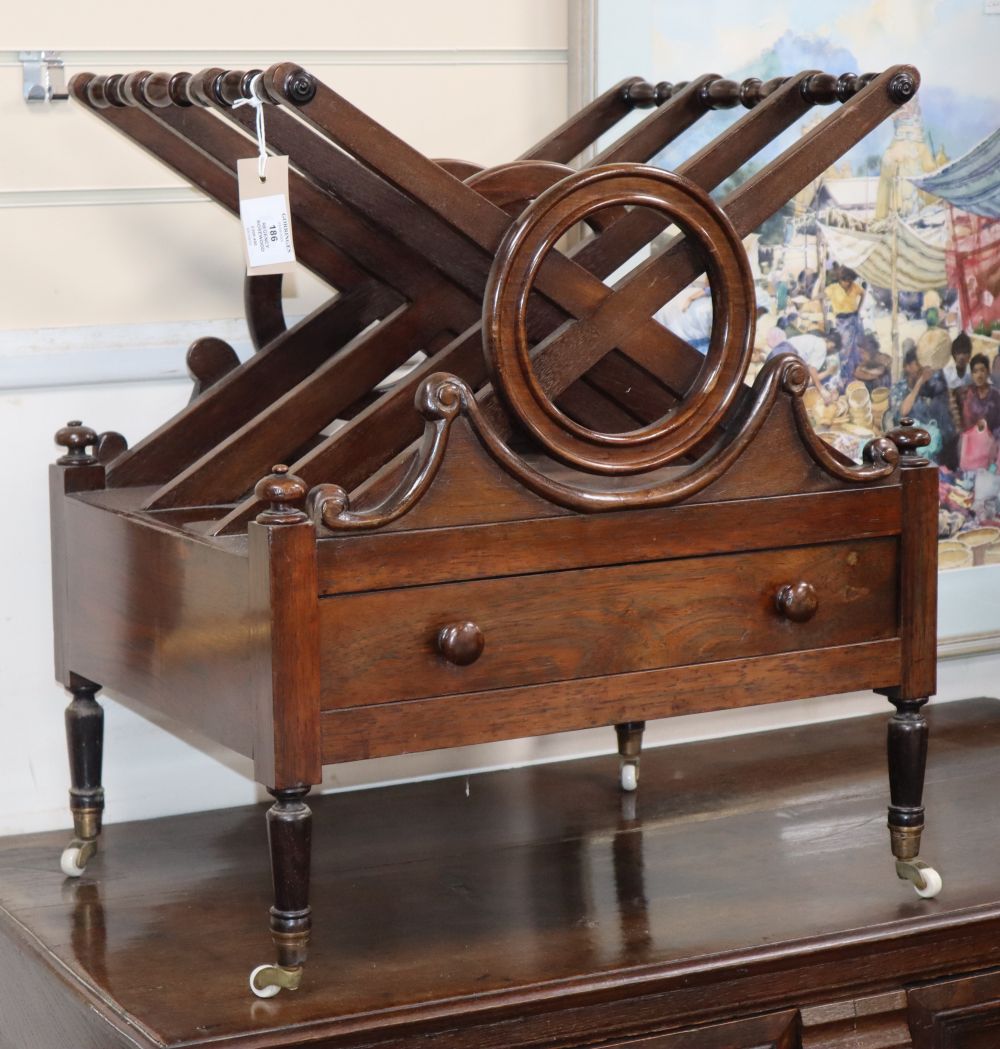 A Regency style rosewood three division Canterbury, W.50cm, D.38cm, H.56cm